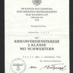 Kriegsverdienstkreuz 2. Klasse mit Schwertern Award Doc – Paris, 1942 –  Carl-Heinrich von Stülpnagel