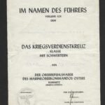 Kriegsverdienstkreuz 2. Klasse mit Schwertern Award Doc - Marineoberkommando Ostsee - Kummetz - Kiel, 1945