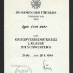 Kriegsverdienstkreuz 2. Klasse mit Schwertern Award Doc – April 1944