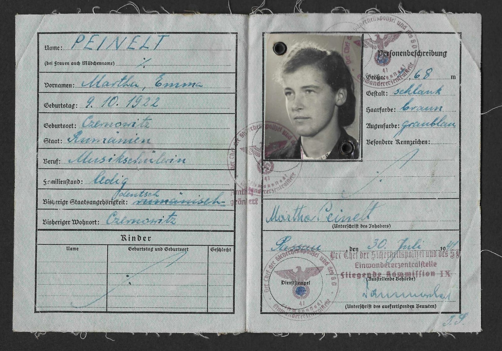 2026-10-28_085329 Deutsches Reich – Rückkehrerausweis - Czernowitz - Chef der Sicherheitspolizei un des SD - Einwandererzentralstelle - Fliegende Kommission IX - Image 1