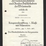 Kriegsverdienstkreuz 2. Klasse mit Schwertern Award Doc – Zollsekretär - Kriegsmarine, Berlin, 1942