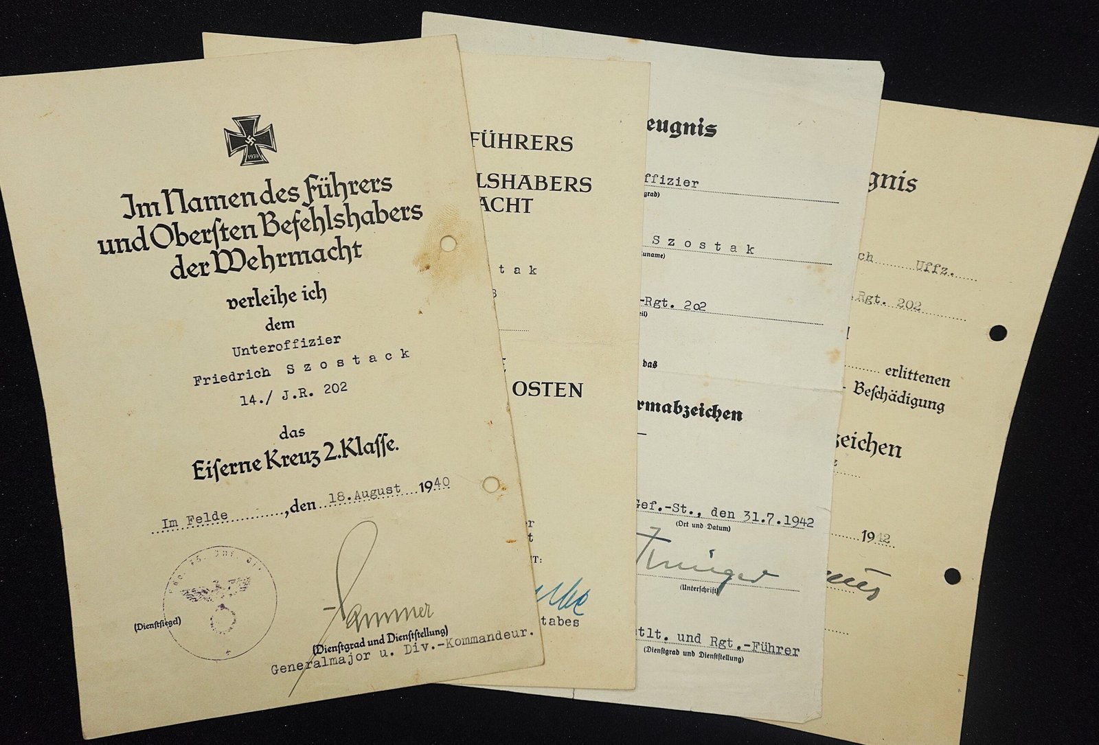 DSC02634 4x Award Docs - Unteroffizier - Infanterie-Regiment 202 & Grenadier-Regiment 48 - Image 1