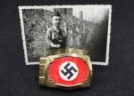NSDAP Sympathie-Buckle – Steel, D.R.G.M. + Rare Photo of one in wear!